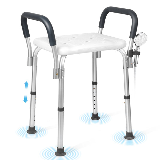 COSYWILL Shower Chair with Arms, Adjustable Height Bath Seat for inside shower or tub, Shower stools for Elderly, 330 lbs Capacity, Silver