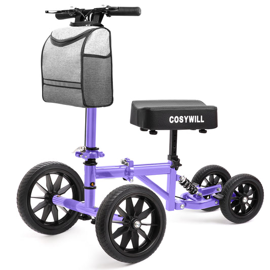 COSYWILL All Terrain Knee Scooter,Knee Walker Scooter for Foot Injuries,Adults Roller Scooter for with 10“ TPU Wheel,Compact Crutches Alternative,Purple