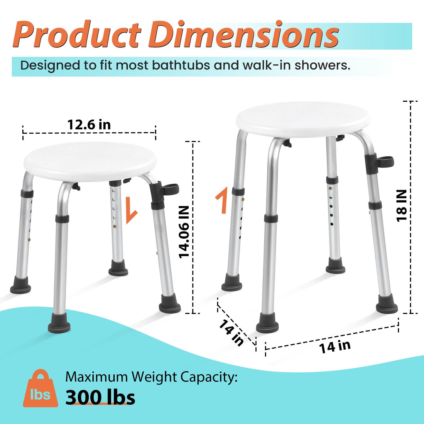 COSYWILL Round Shower Stool,Adjustable Shower Seat with Shower Head Holder, Aluminum Shower Chair for Seniors and Disabled,, 300 lbs