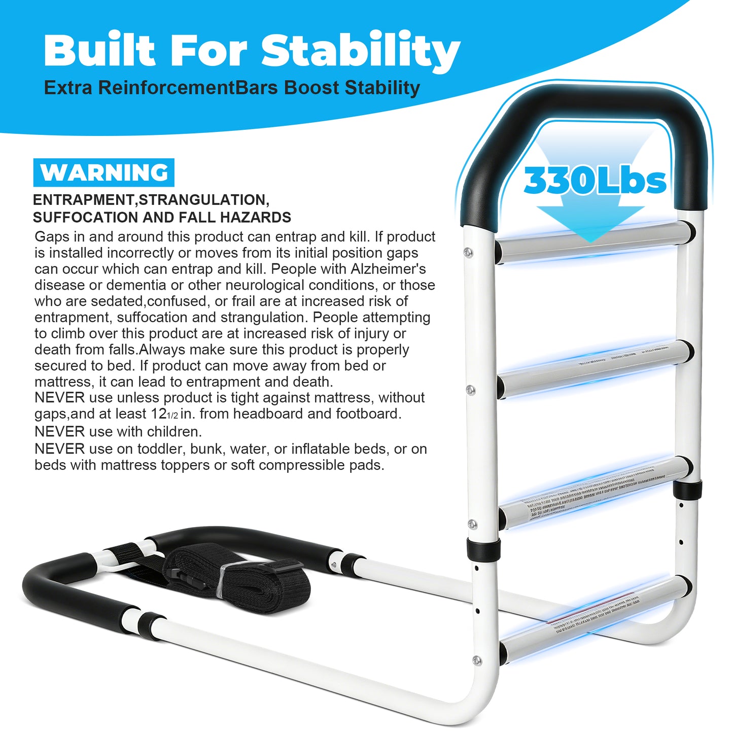 COSYWILL Bed Rails for Adults, Adjustable Bed Cane for Seniors, Bed Assist Rail with Non-Slip Handle & Storage Pocket Supports up to 330 lbs