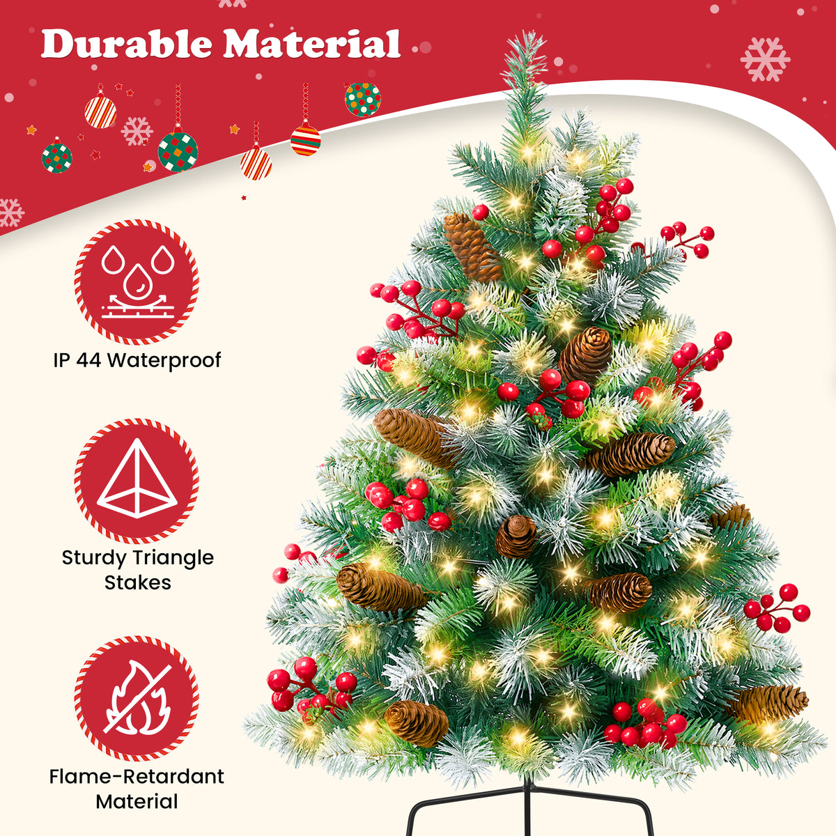 Yexmas 2PCS Small Outdoor Christmas Trees with LED Lights,30" Artificial Xmas Decora for Porch,Yard,Pathway,Garden,Mixed Green PVC