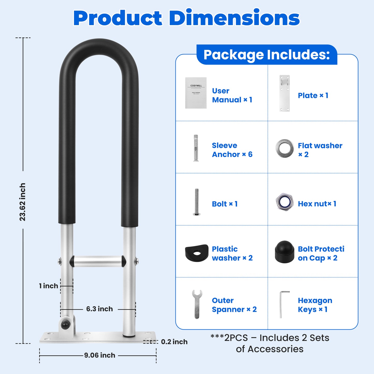 COSYWILL Toilet Grab Bar,23.8 in Folding Bathroom Handrail with Padded,Safety Grab Rail for Disabled Elderly Pregnant