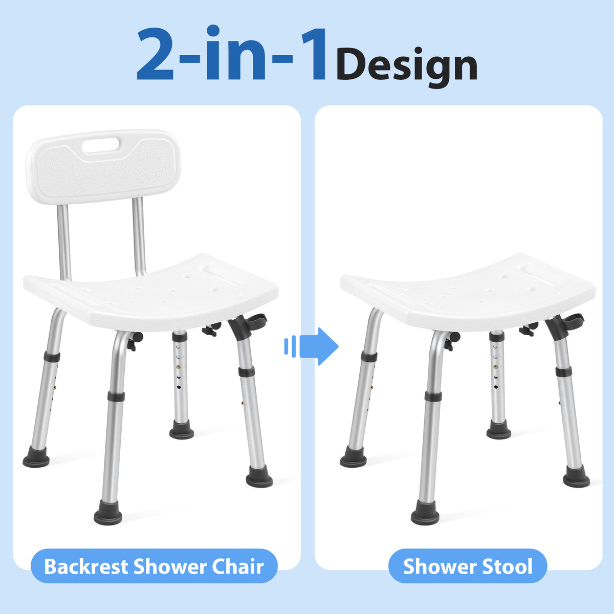 MoveEase Shower Chair with Back, Height Adjustable Bath Seat, Non-Slip Bathroom Stool for Bathtub and Shower, Supportive Mobility Aid