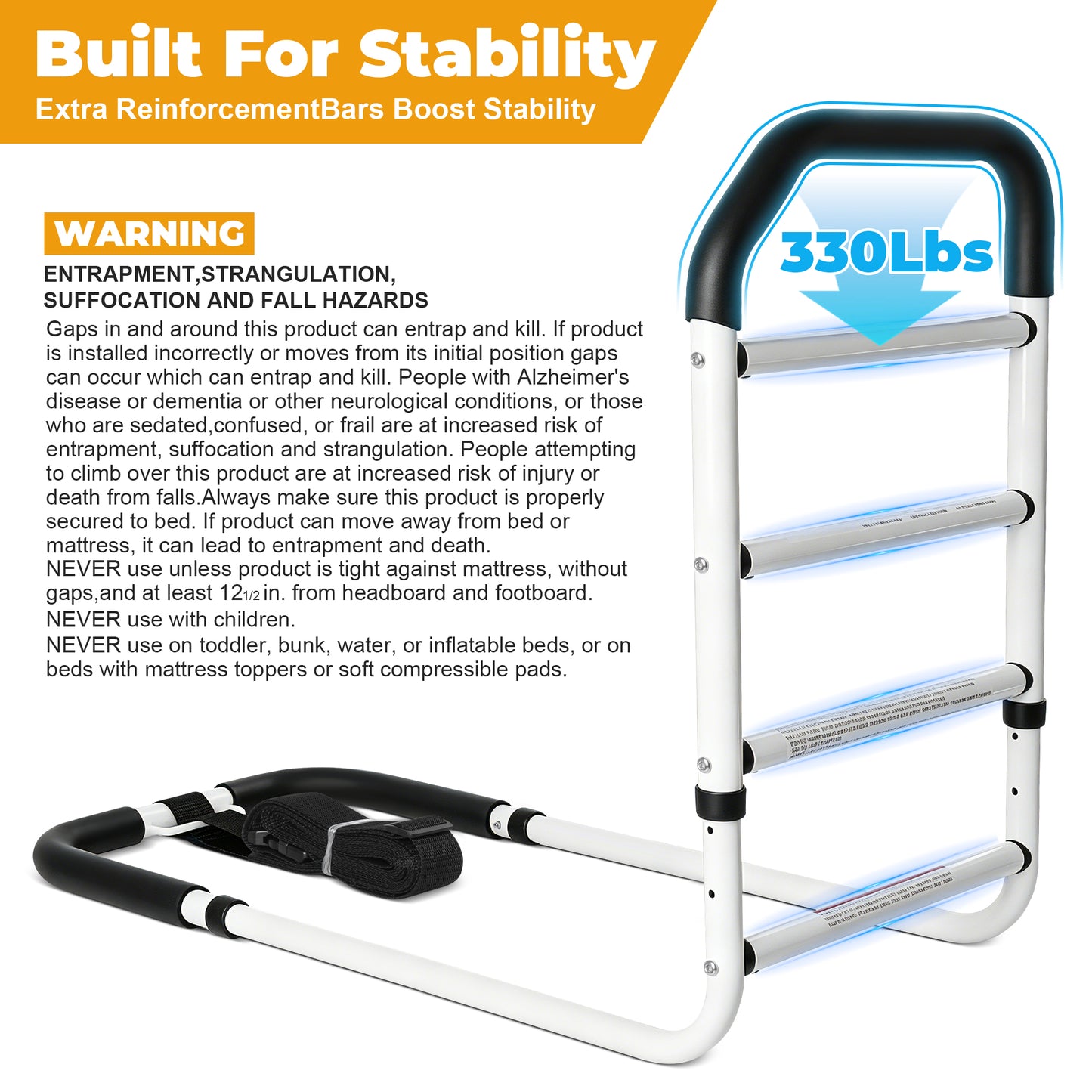 COSYWILL Bed Rails for Adults, Adjustable Bed Cane for Seniors, Bed Assist Rail with Non-Slip Handle & Storage Pocket Supports up to 330 lbs
