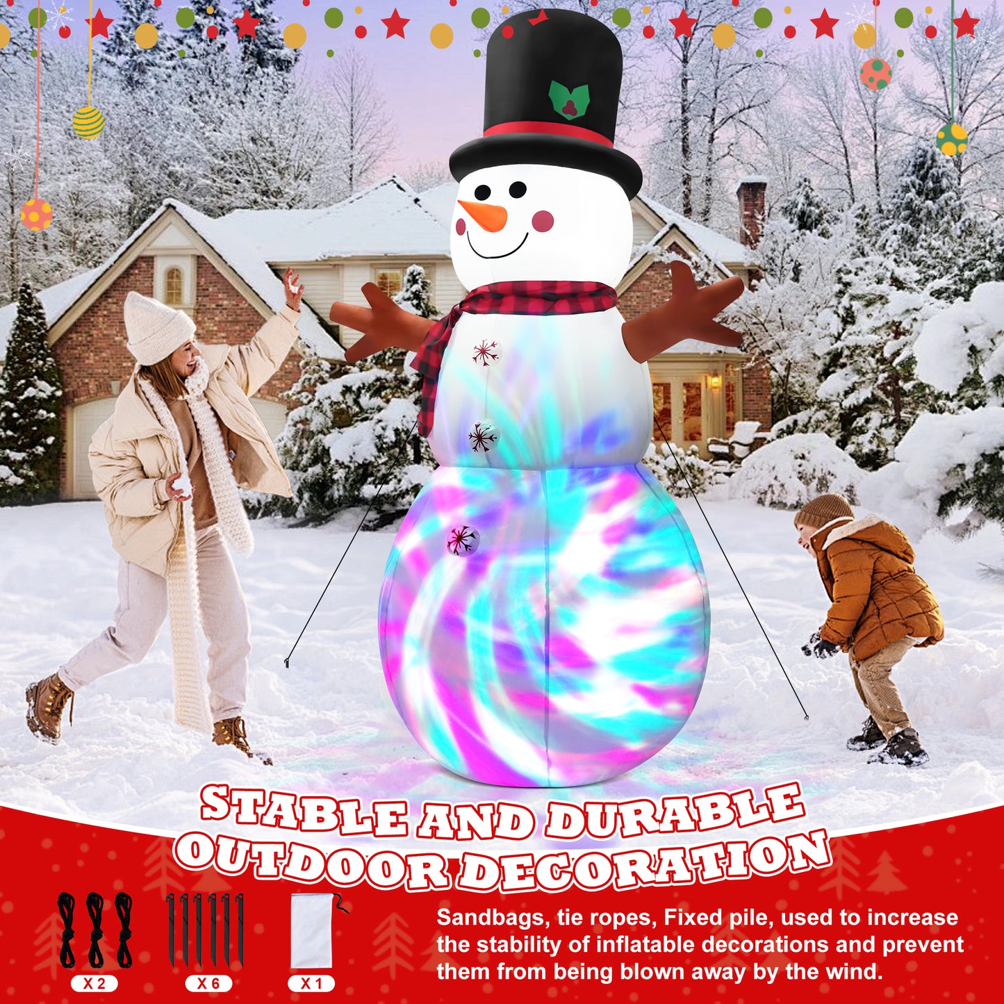 IZNEN 6FT Christmas Inflatable Outdoor Decoration Snowman, Built-in Rotating Disco Light,Blow Up Snow Man Wear Magic Hat Yard Decor for Xmas Holiday Lawn Yard Garden
