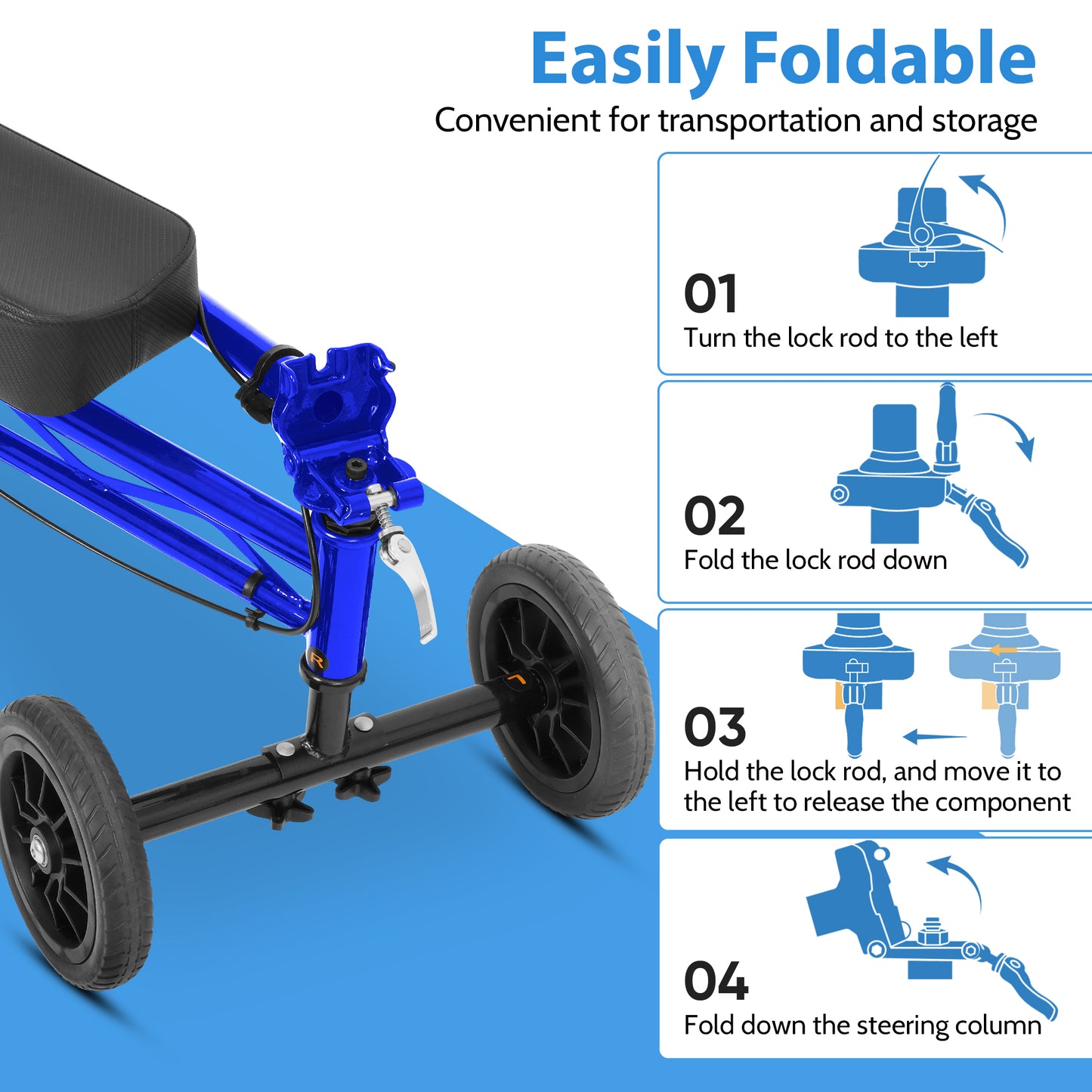 COSYWILL Knee Scooter,Economy Knee Walker with Dual Braking System,Foldable Scooter for Foot Injuries,Compact Crutches Alternative,Blue