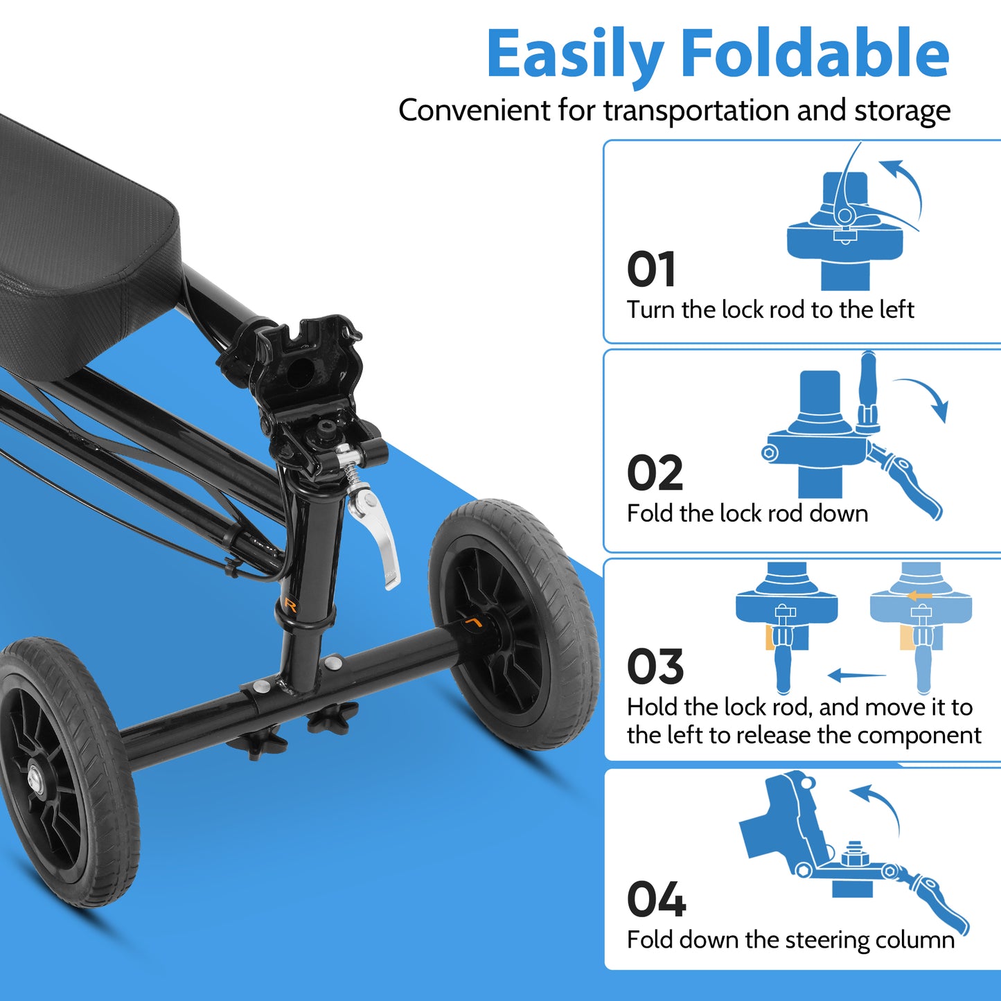 COSYWILL Knee Scooter,Economy Knee Walker with Dual Braking System,Foldable Scooter for Foot Injuries,Compact Crutches Alternative,Black