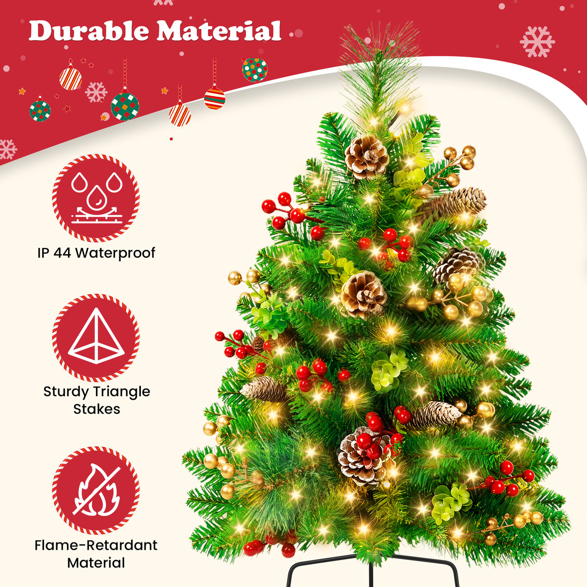 Yexmas 2PCS Small Outdoor Christmas Trees with LED Lights,30" Artificial Xmas Decora for Porch,Yard,Pathway,Garden,PVC+Pine Needles