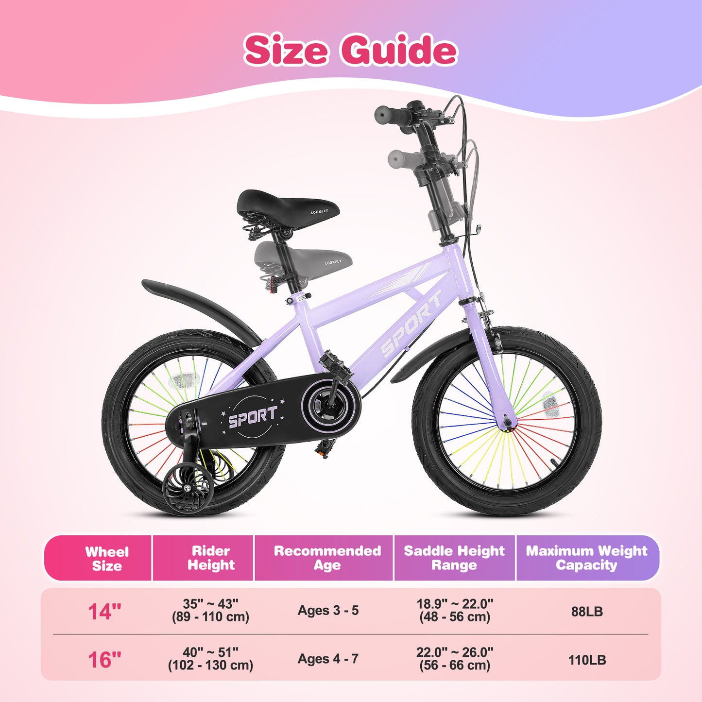 Lookfly 14" Kids Bike for Boys and Girls with Removable Training Wheels,Children's Cicycle,Blue