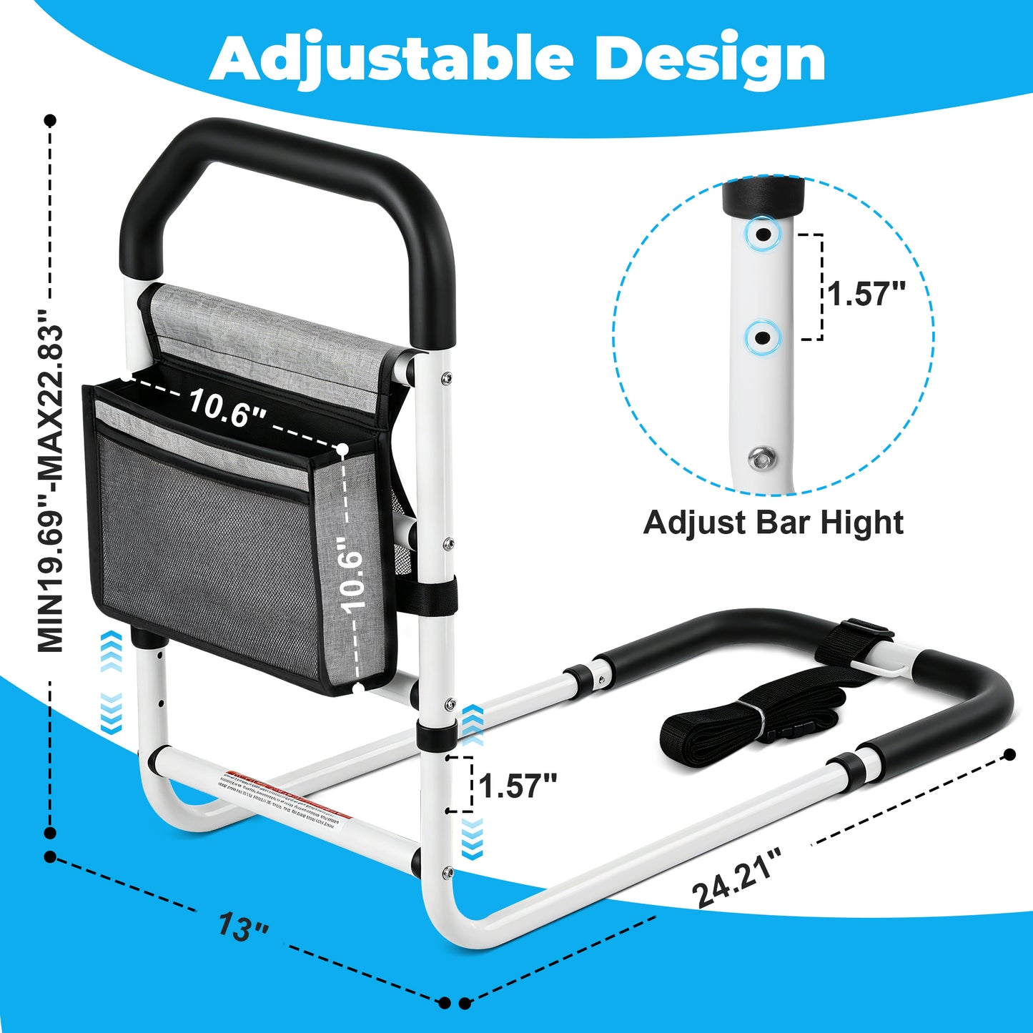 COSYWILL Bed Rails for Adults, Adjustable Bed Cane for Seniors, Bed Assist Rail with Non-Slip Handle & Storage Pocket Supports up to 330 lbs