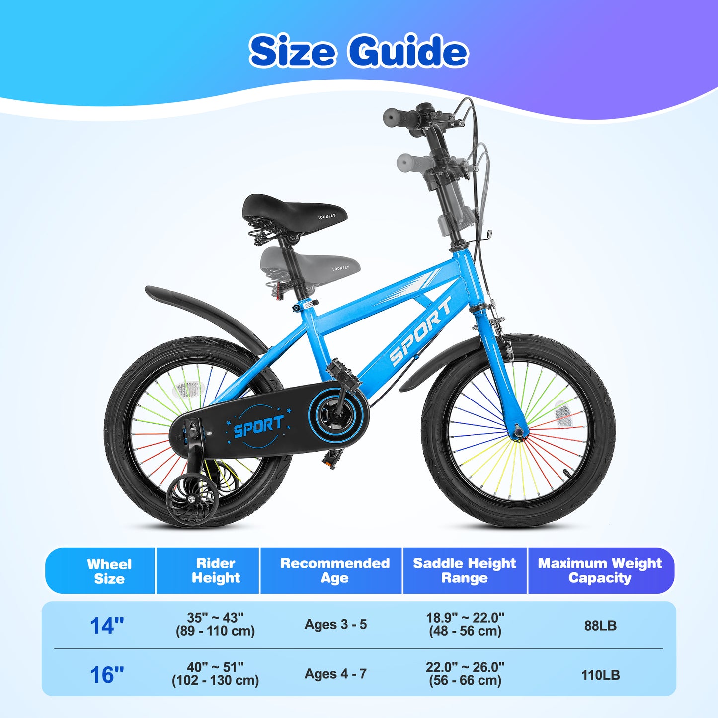 Lookfly 14" Kids Bike for Boys and Girls with Removable Training Wheels,Children's Cicycle,Blue