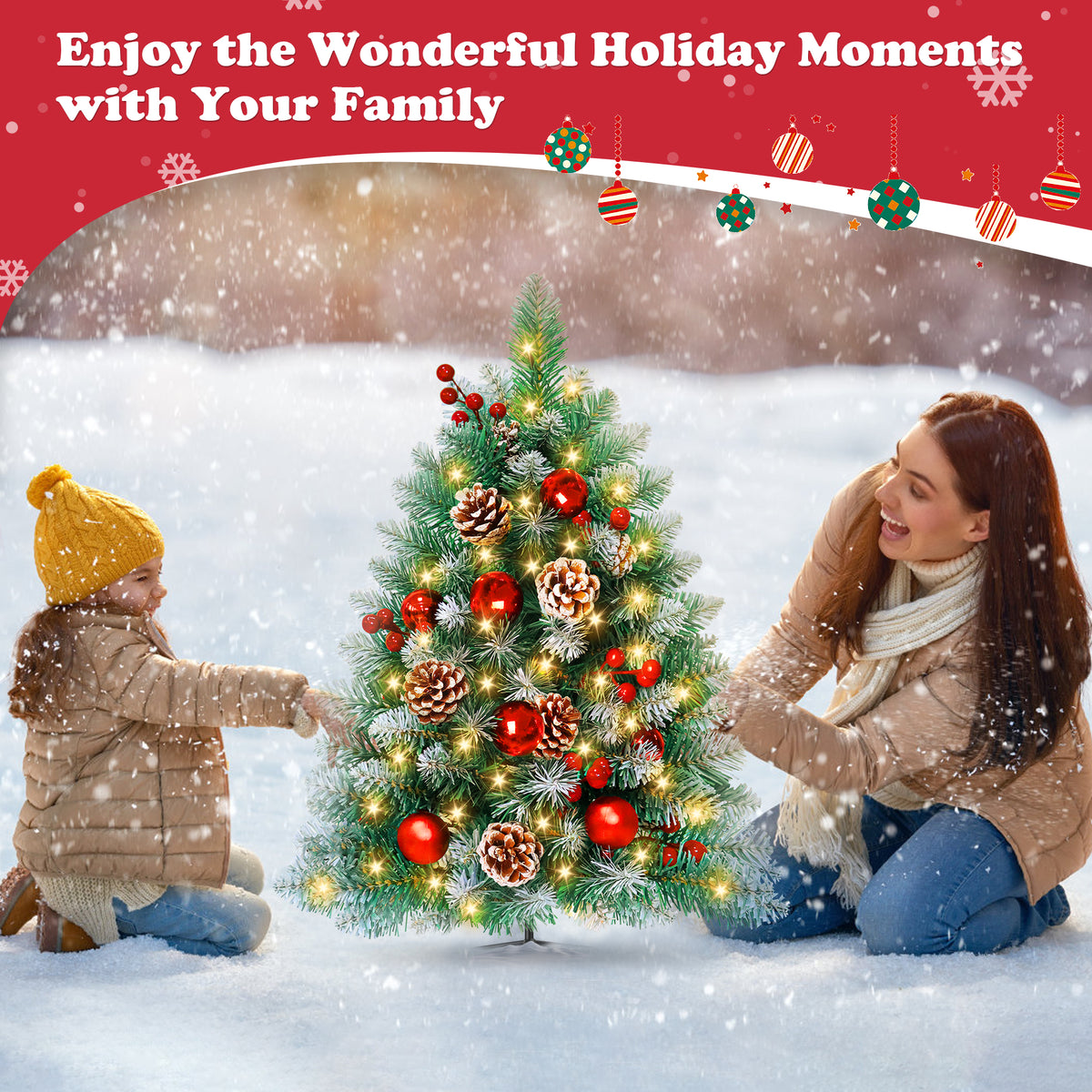 Yexmas 2PCS Small Outdoor Christmas Trees with LED Lights,30" Artificial Xmas Decora for Porch,Yard,Pathway,Garden,PVC