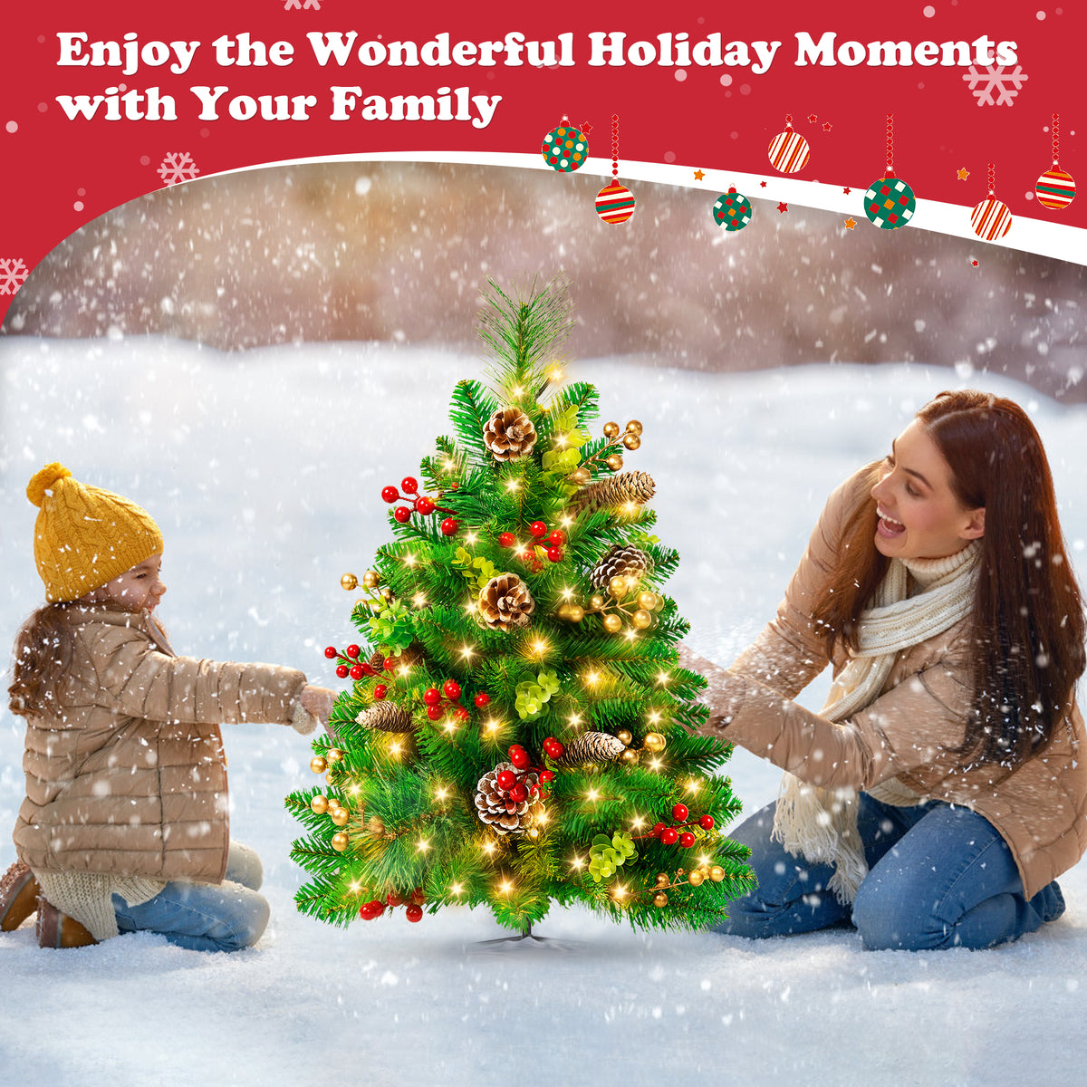 Yexmas 2PCS Small Outdoor Christmas Trees with LED Lights,30" Artificial Xmas Decora for Porch,Yard,Pathway,Garden,PVC+Pine Needles