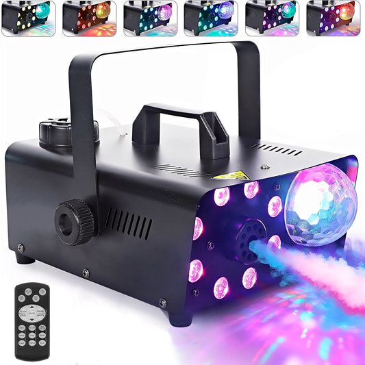 600W Fog Machine with Disco Ball & 8 RGB LED Lights – 2000CFM and Remote Control for Parties, Weddings, Halloween & DJ Events