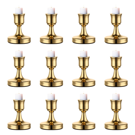 IZNEN Candlestick Taper Candle Holders - Gold Candle Stick Candle Holder Decorative Table Centerpiece for Wedding Reception Christmas Halloween Candlelight Dinner Bridal Showers Party Decor Set of 12