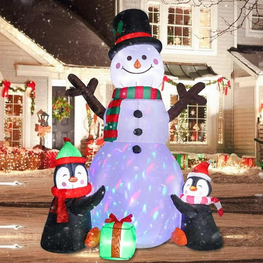 IZNEN 6FT Christmas Snowman Inflatables,Outdoor Snowman Decor with Penguins & Gift Boxes,Xmas Blow Up Yard Inflatables for Party Indoor Garden Lawn Decor
