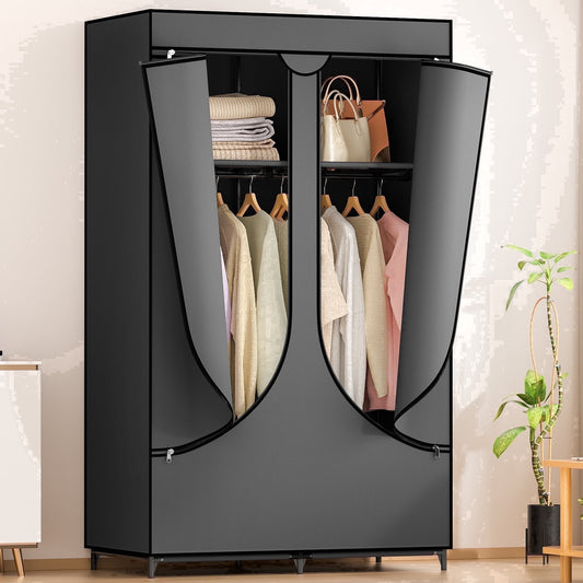 YOUPINS Clothes Organizer 3 Hanging Rod Shelf Portable Closet with Cover Clothes Rack Standing Closet Clothes Storage Wardrobe Garment Cabinet